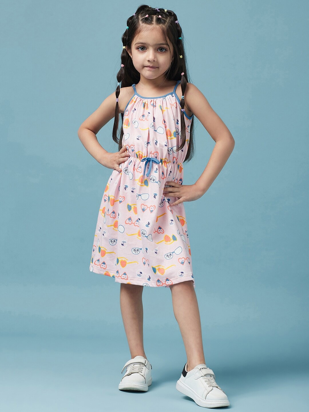 

pspeaches Girls Cotton Floral Printed A-Line Dress, Pink
