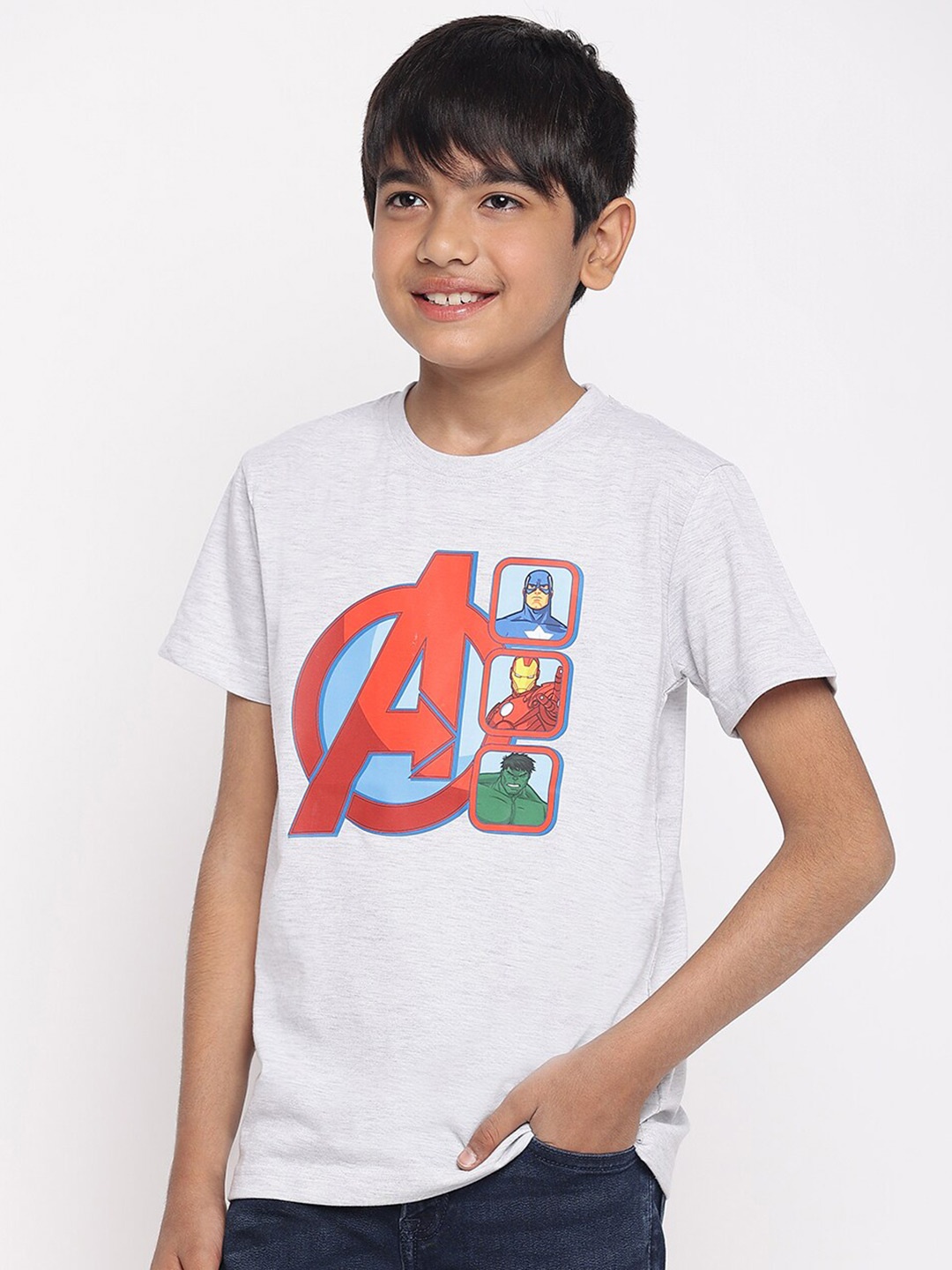 

Lil Tomatoes Boys Marvel Printed Round Neck Cotton T-shirt, White
