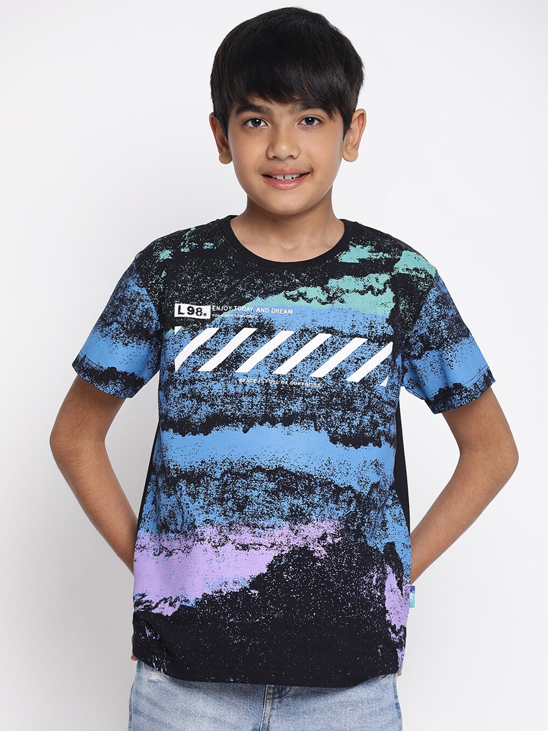 

Lil Tomatoes Boys Abstract Printed Round Neck Casual T-shirt, Black