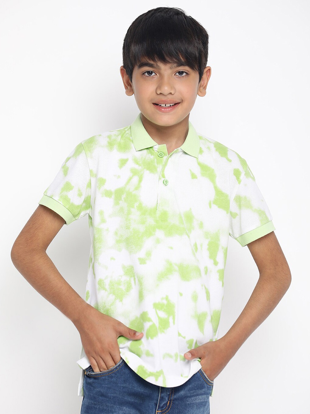 

Lil Tomatoes Boys Dyed Polo Collar T-shirt, Green
