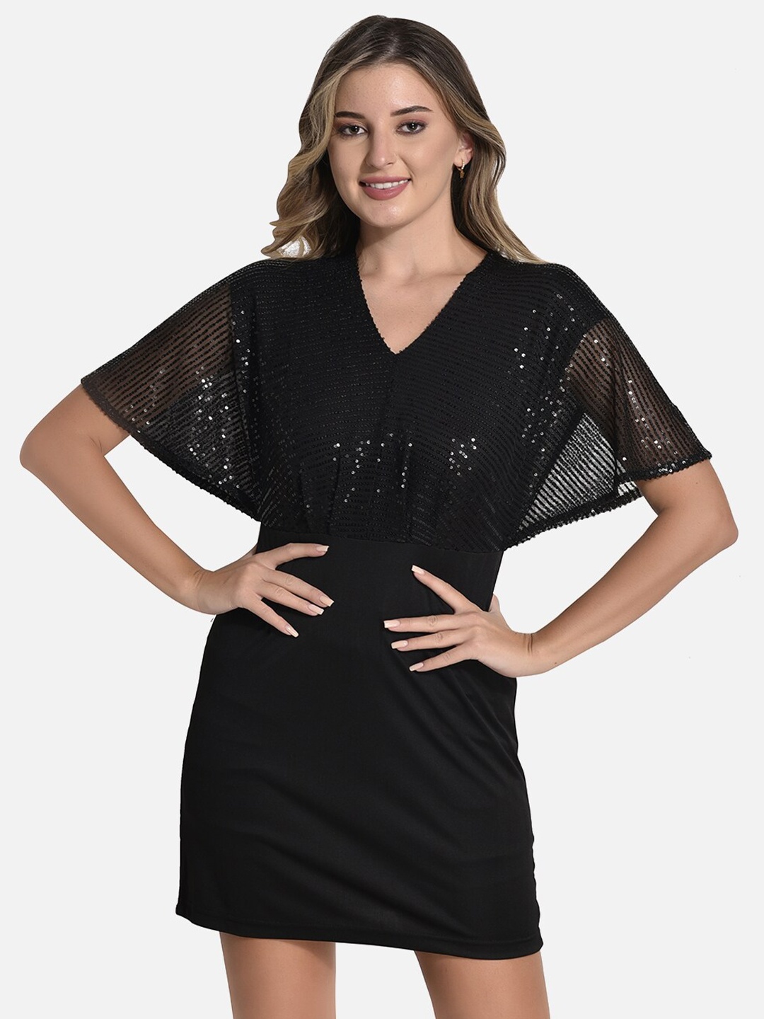 

FIMS Sequinned Embellished Sheath Dress, Black