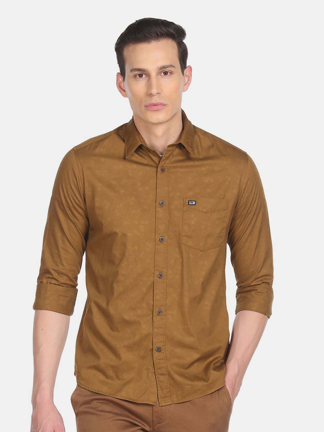

Arrow Sport Self Design Slim Fit Casual Pure Cotton Shirt, Brown