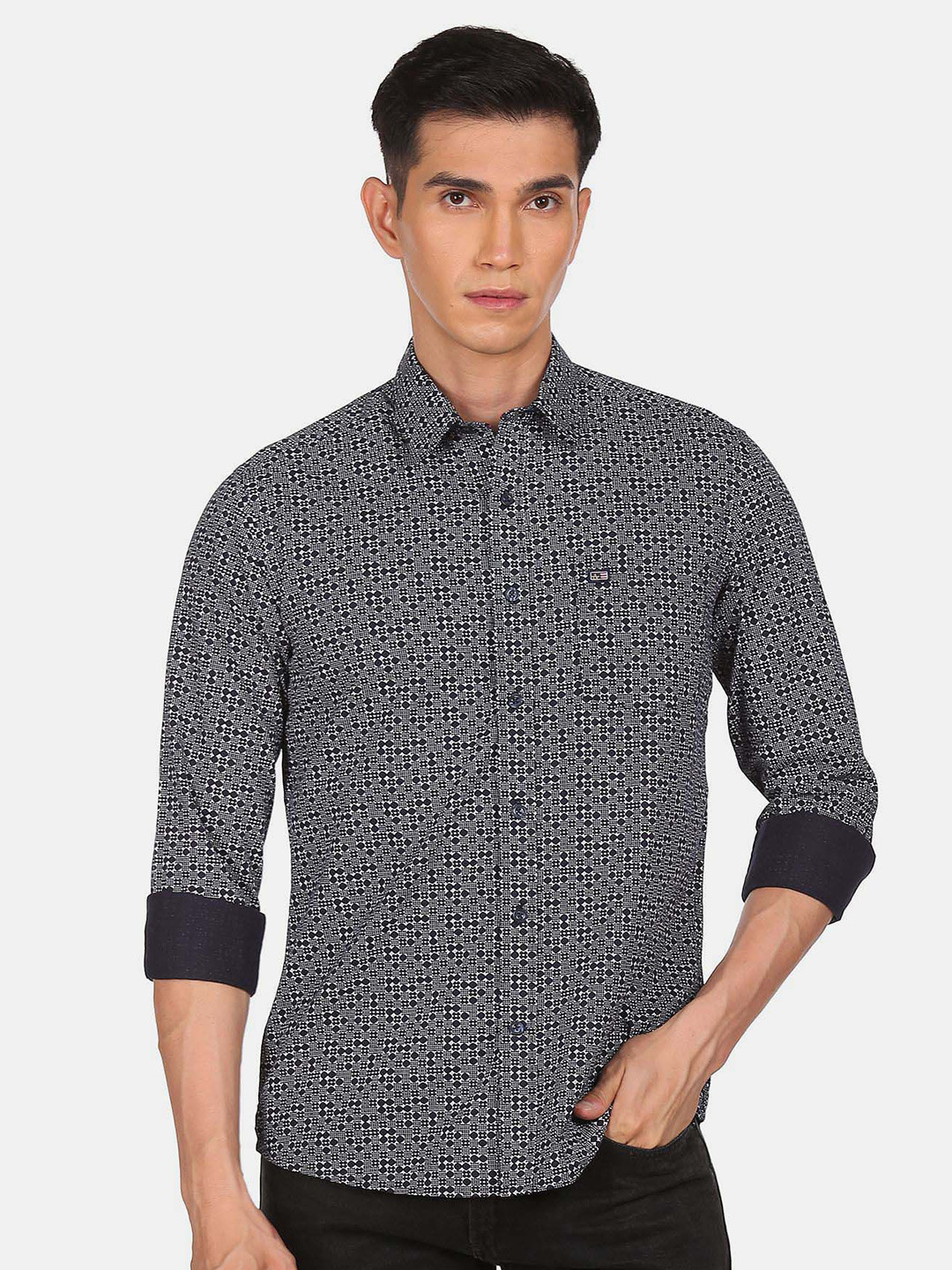 

Arrow Sport Geometric Printed Sport Slim Fit Casual Pure Cotton Shirt, Blue
