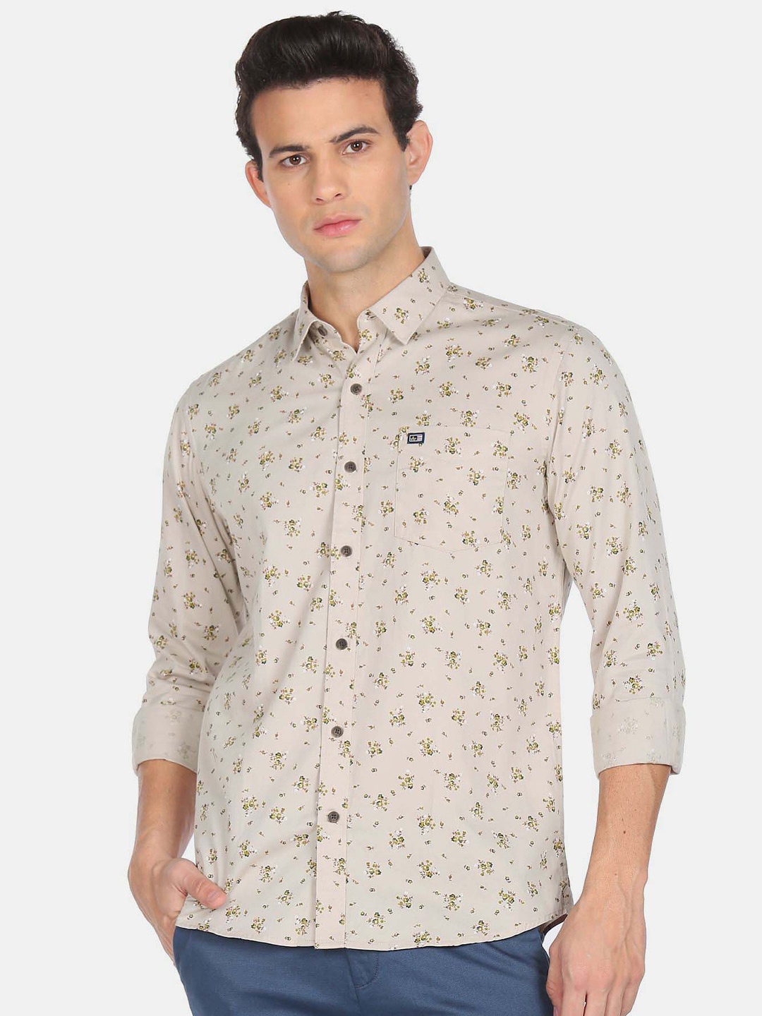 

Arrow Sport Floral Printed Pure Cotton Slim Fit Casual Shirt, Beige