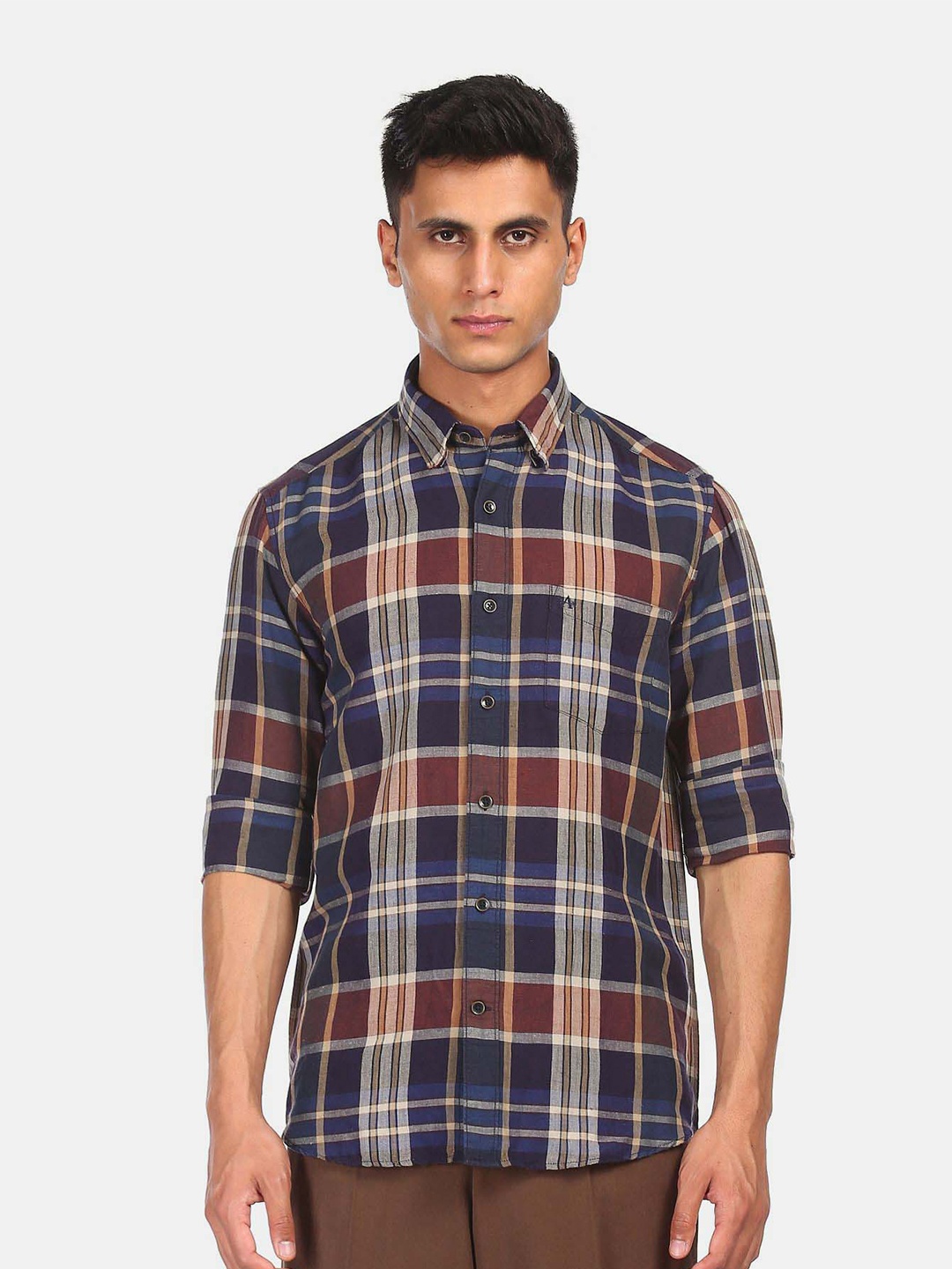 

Arrow Sport Tartan Checks Linen Casual Shirt, Blue