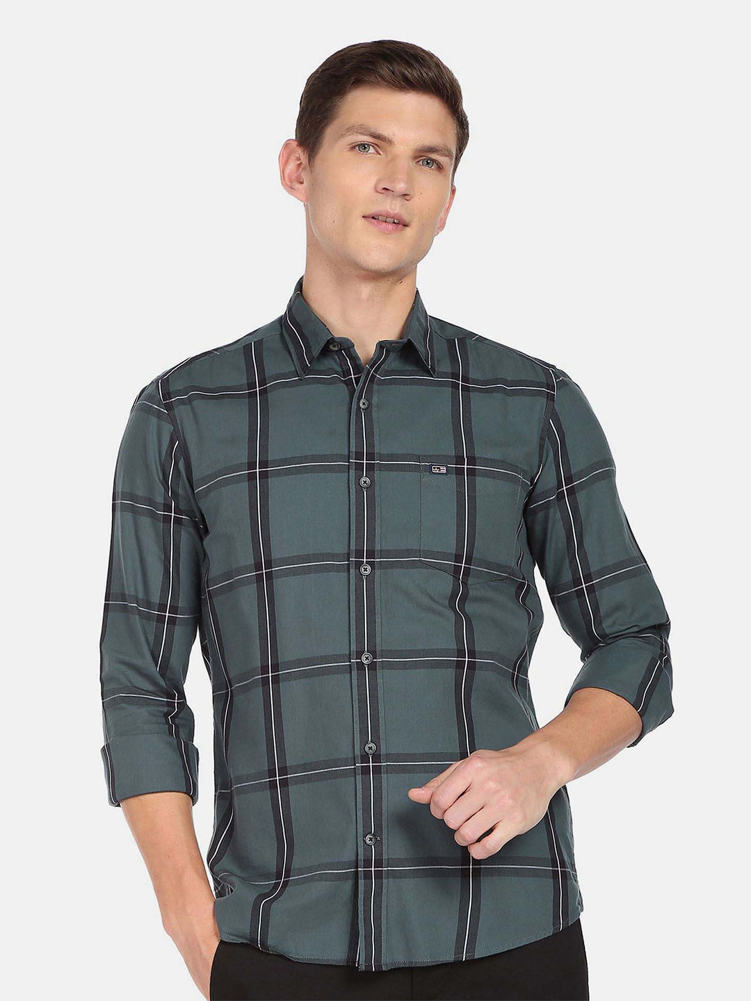 

Arrow Sport Slim Fit Windowpane Checks Shirt, Grey
