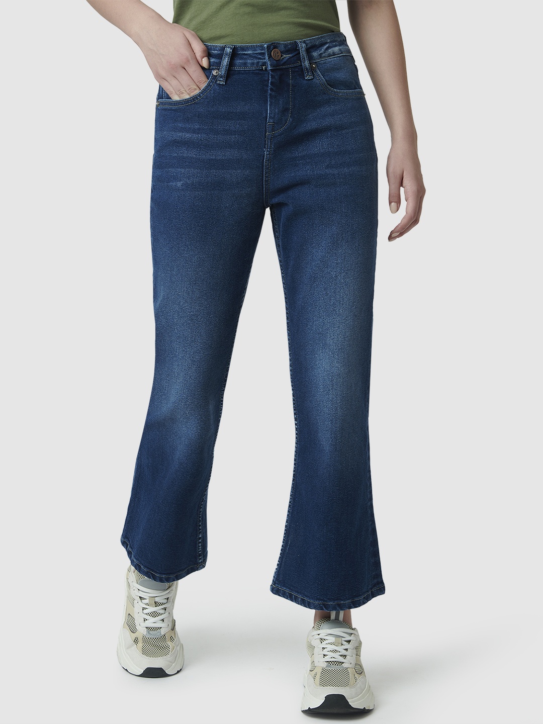 

Pepe Jeans Women Flared High-Rise Light Fade Cotton Jeans, Blue