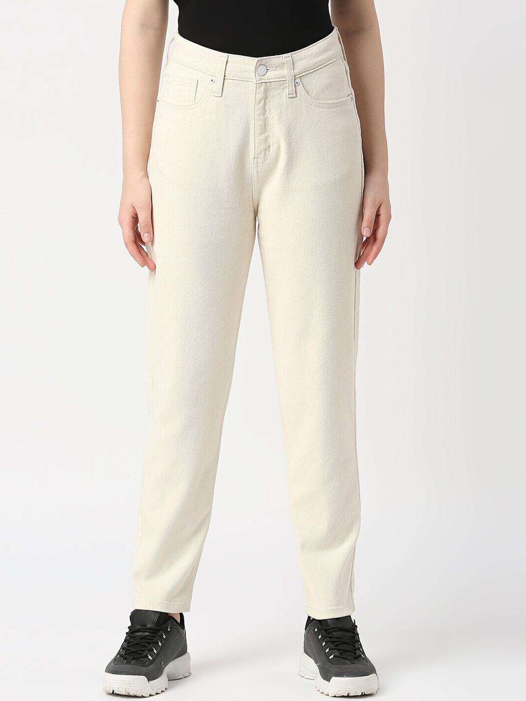 

Pepe Jeans Women Relaxed Fit High-Rise Tapered Cotton Jeans, Off white
