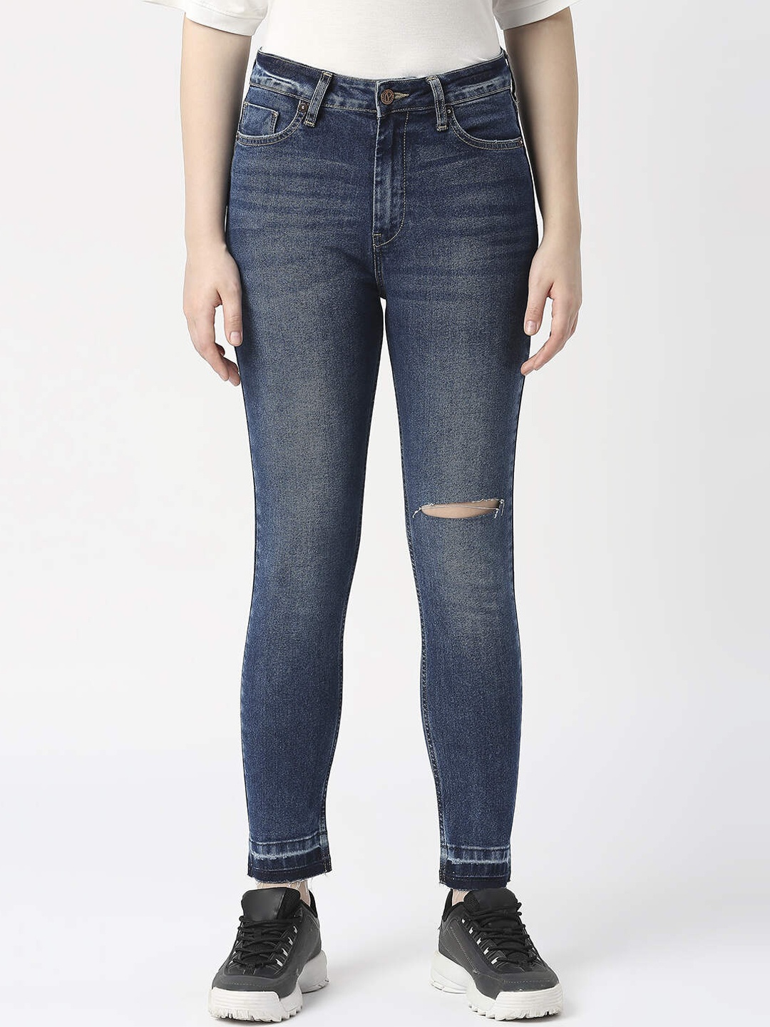 

Pepe Jeans Women Straight Fit High-Rise Slash Knee Light Fade Jeans, Blue