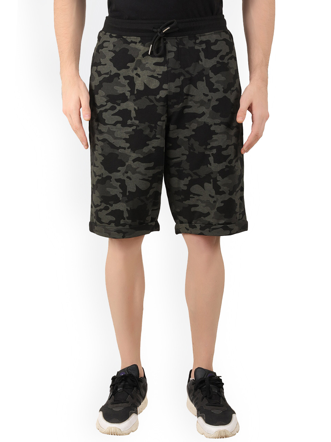 

Y&I Men Mid-Rise Camouflage Printed Regular Shorts, Black