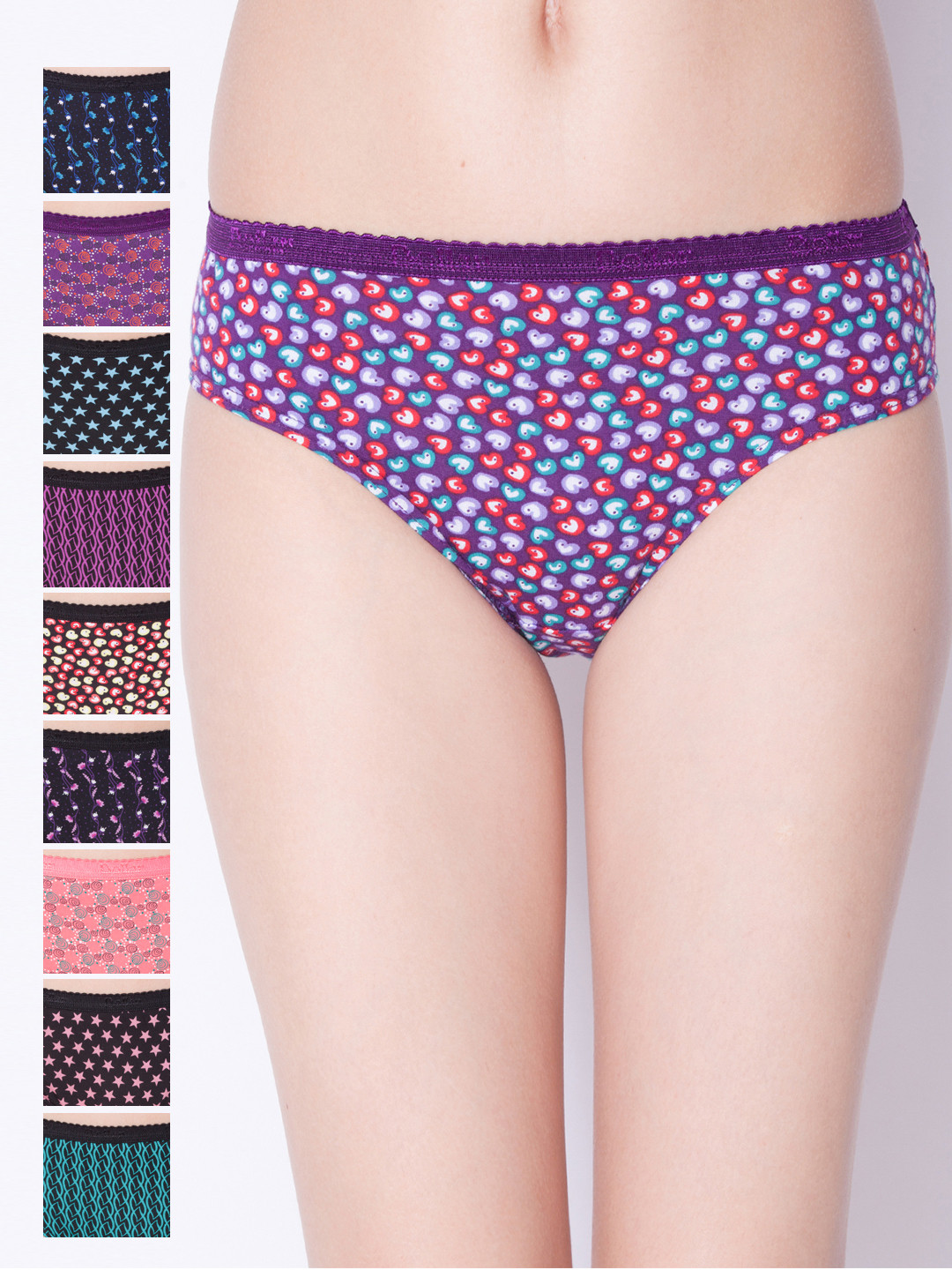 

Dollar Missy Pack of 10 Deep Printed Outer Elasticated Hipster Panty 101P-MULTI-PO10