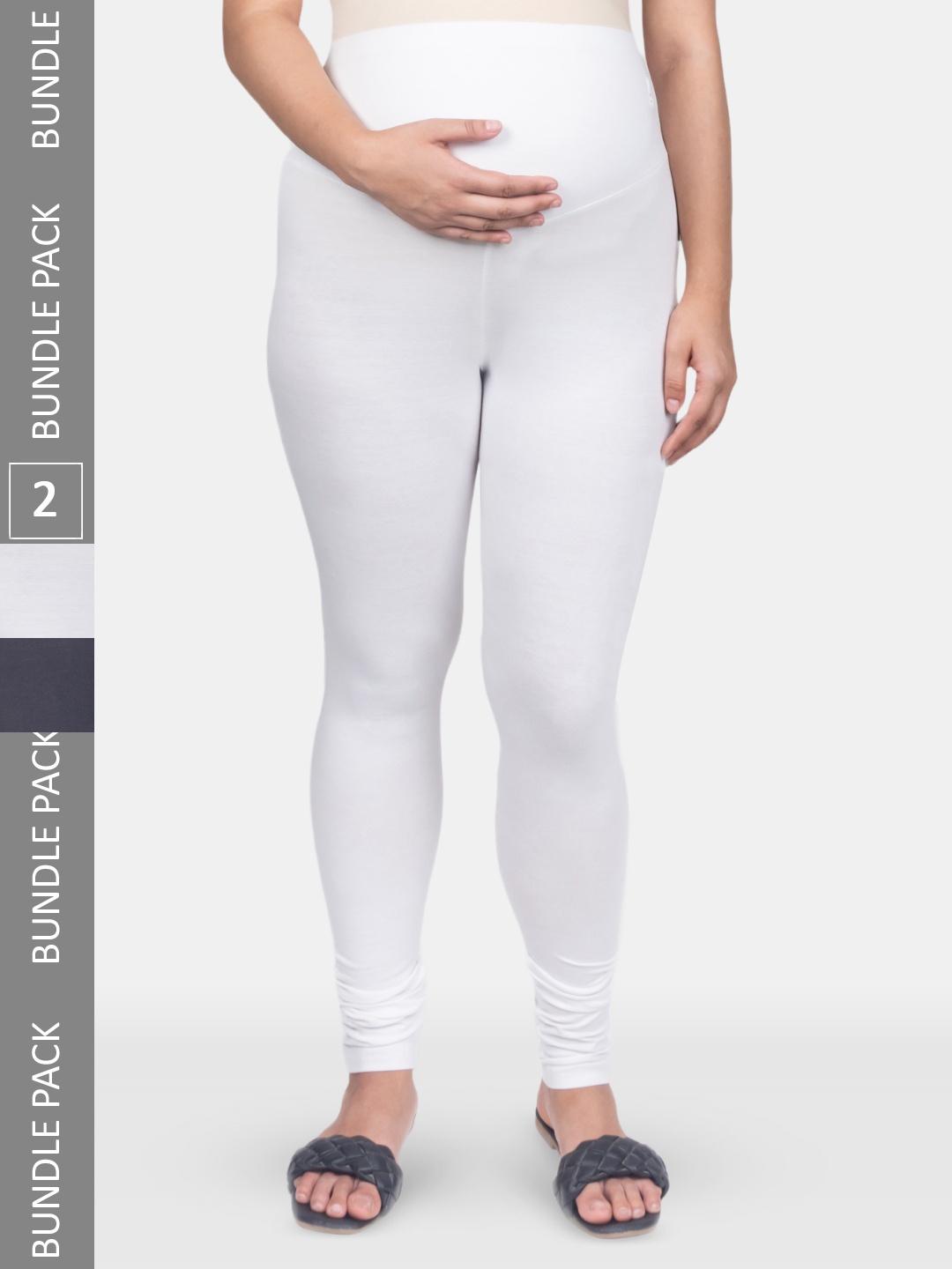

Mylo Pack Of 2 Premium Cotton Maternity Ankle Length Leggings, White