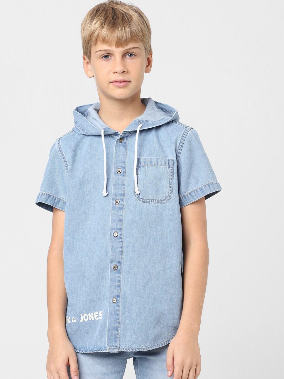 

Jack & Jones Junior Boys Hooded Casual Cotton Shirt, Blue
