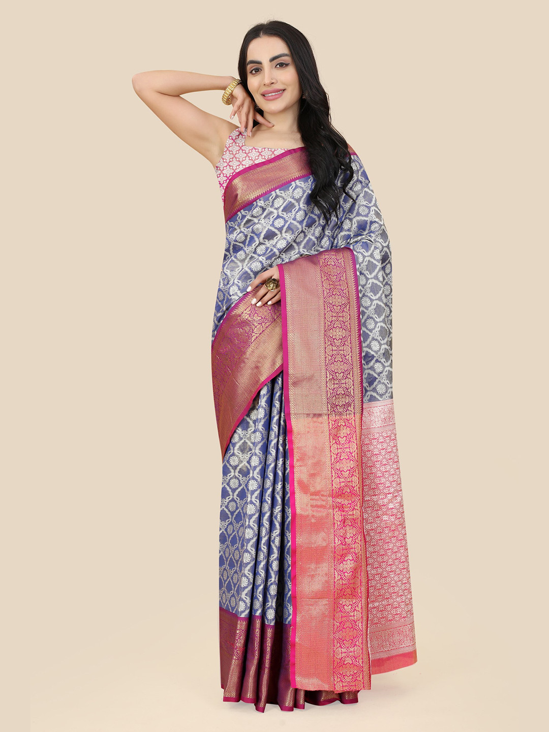 

Anaita Ethnic Motif Zari Tissue Banarasi Saree, Blue