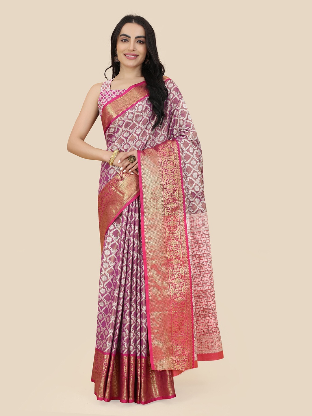 

Anaita Ethnic Motif Zari Tissue Banarasi Saree, Purple