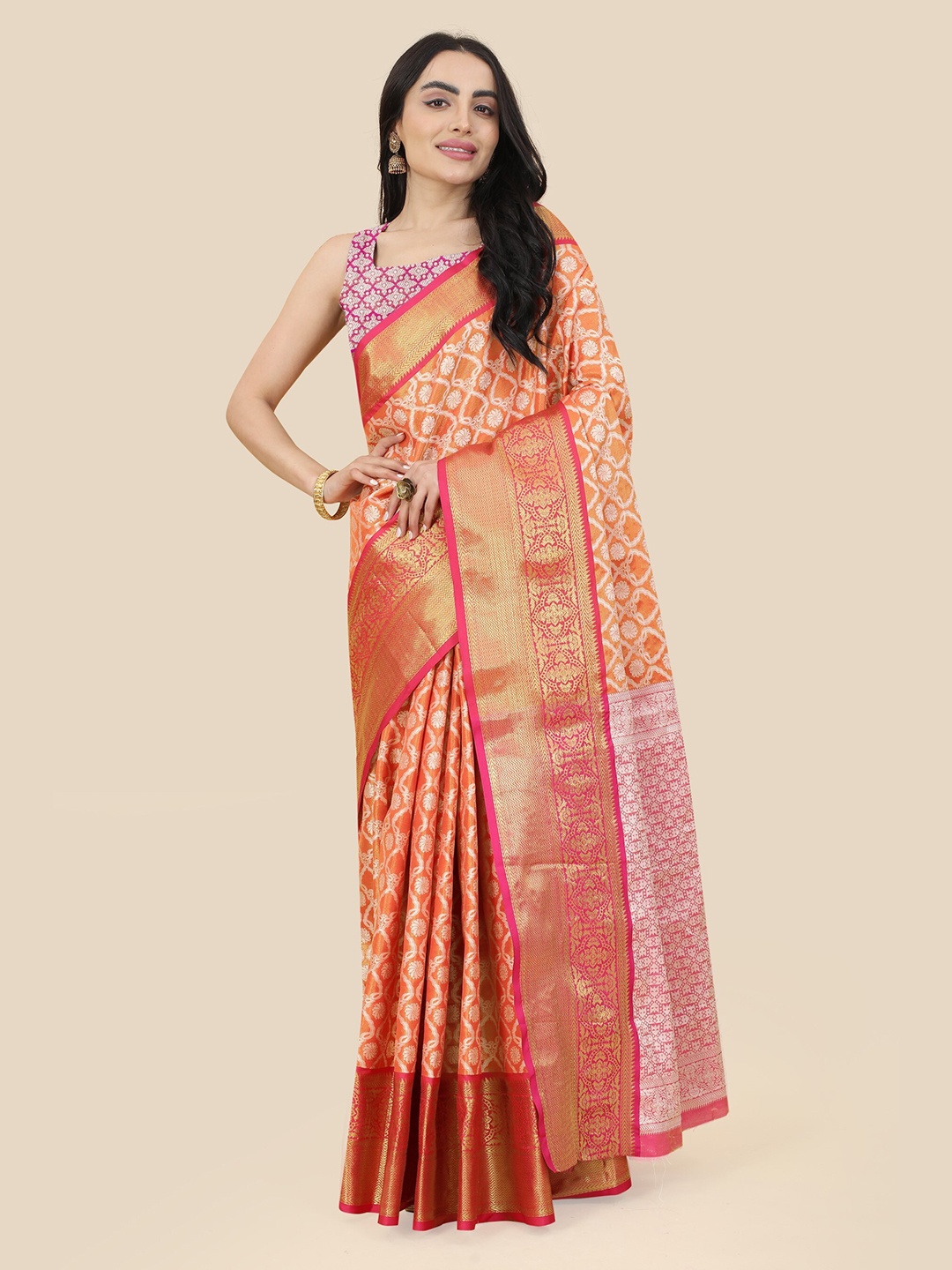 

Anaita Ethnic Motif Zari Tissue Banarasi Saree, Orange