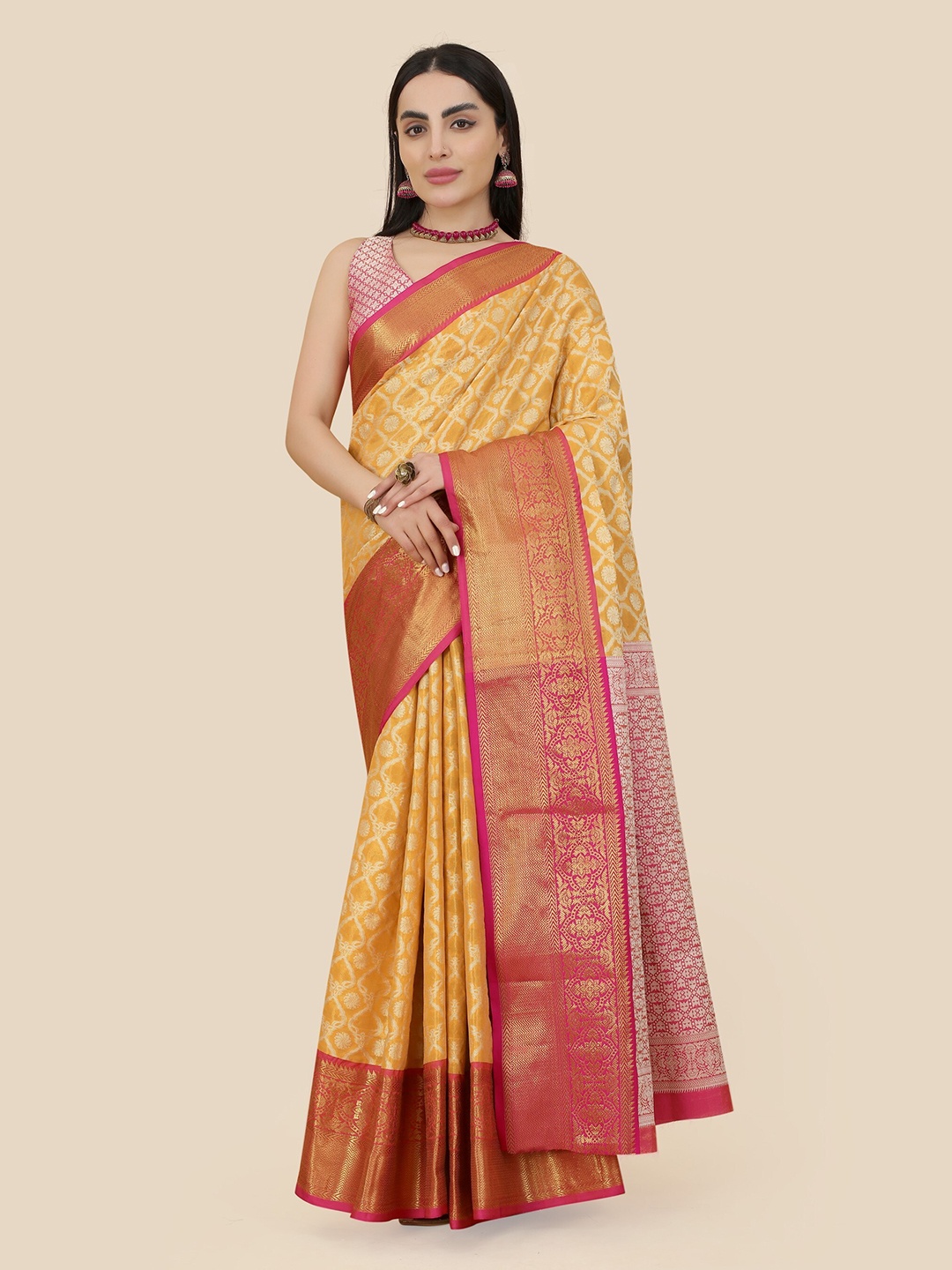 

Anaita Ethnic Motif Zari Tissue Banarasi Saree, Yellow