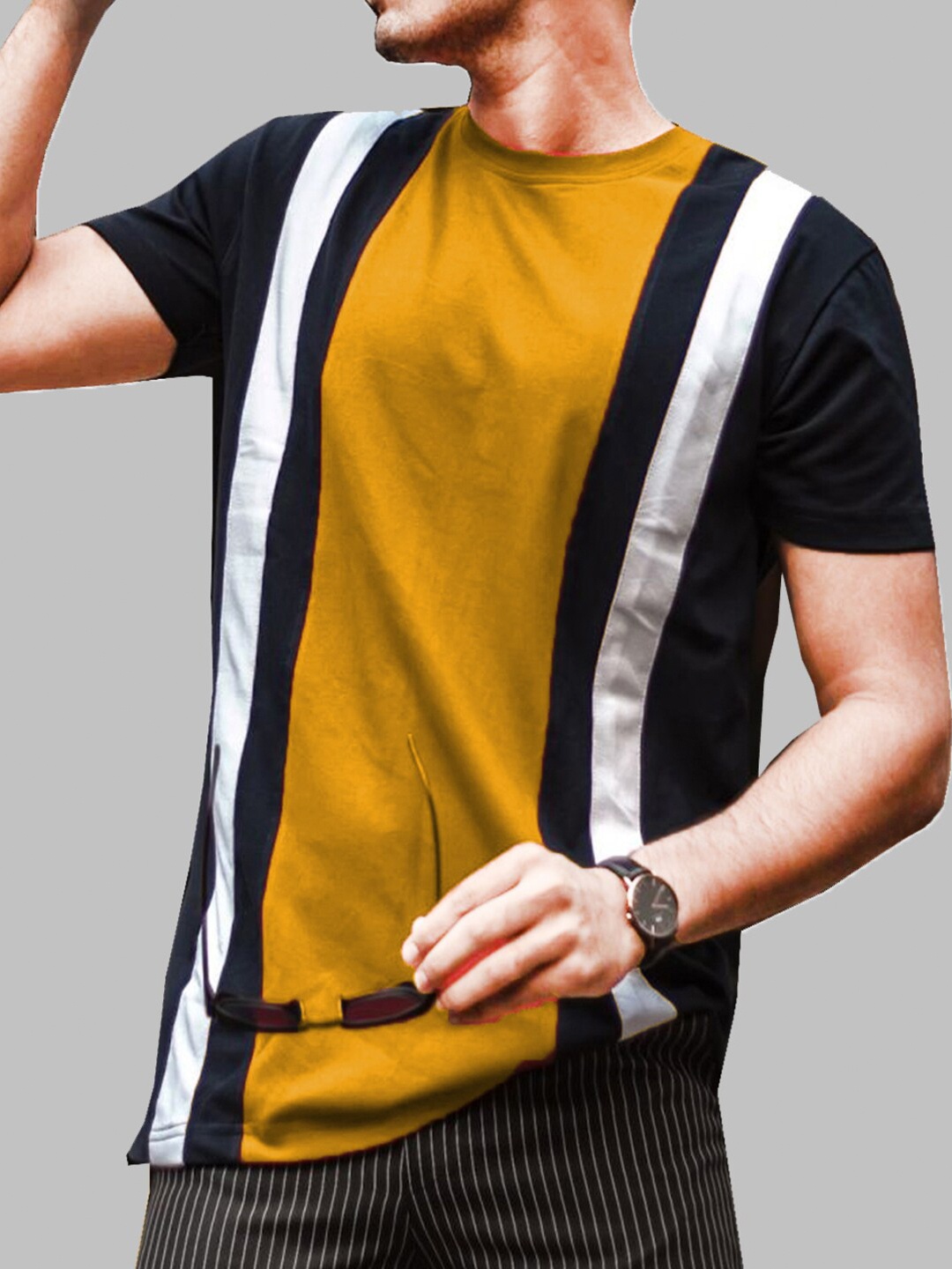 

CLAFOUTIS Striped Printed T-shirt, Yellow