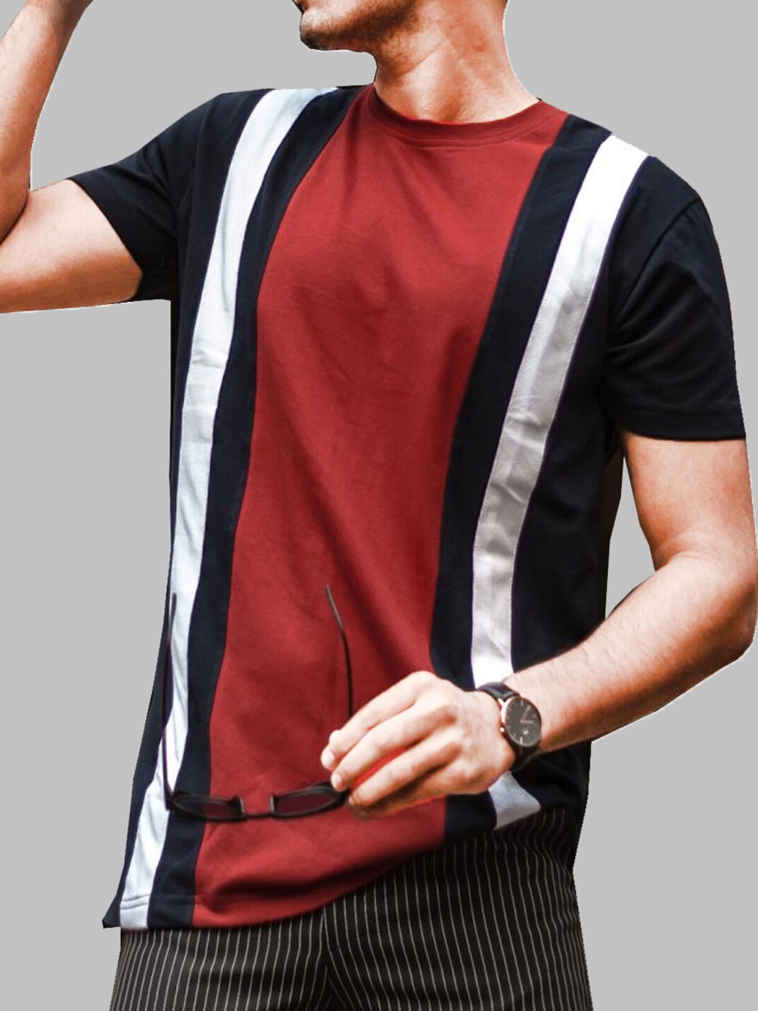 

CLAFOUTIS Striped Cotton T-shirt, Maroon