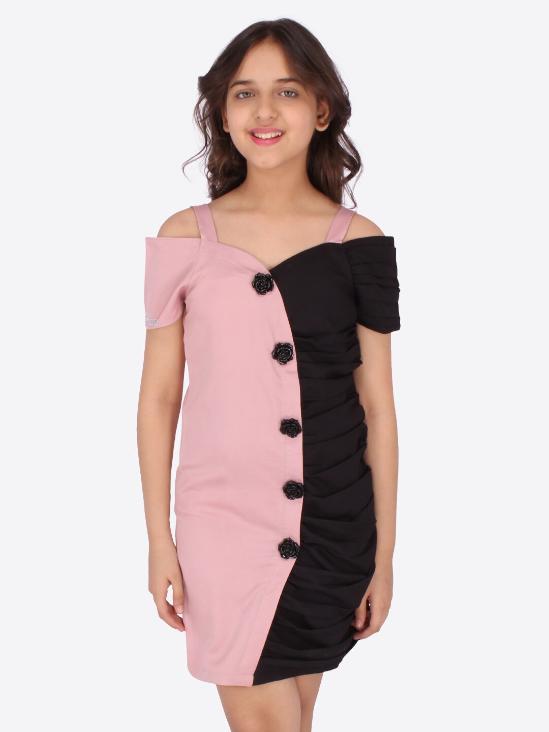 

CUTECUMBER Girls Colourblocked Georgette Sheath Dress, Pink