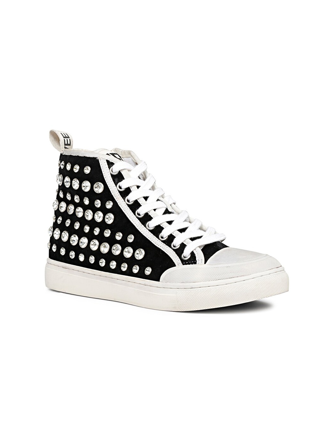 

Saint G Women Embellished Colourblocked Genuine Leather Mid-Top Sneakers, Black