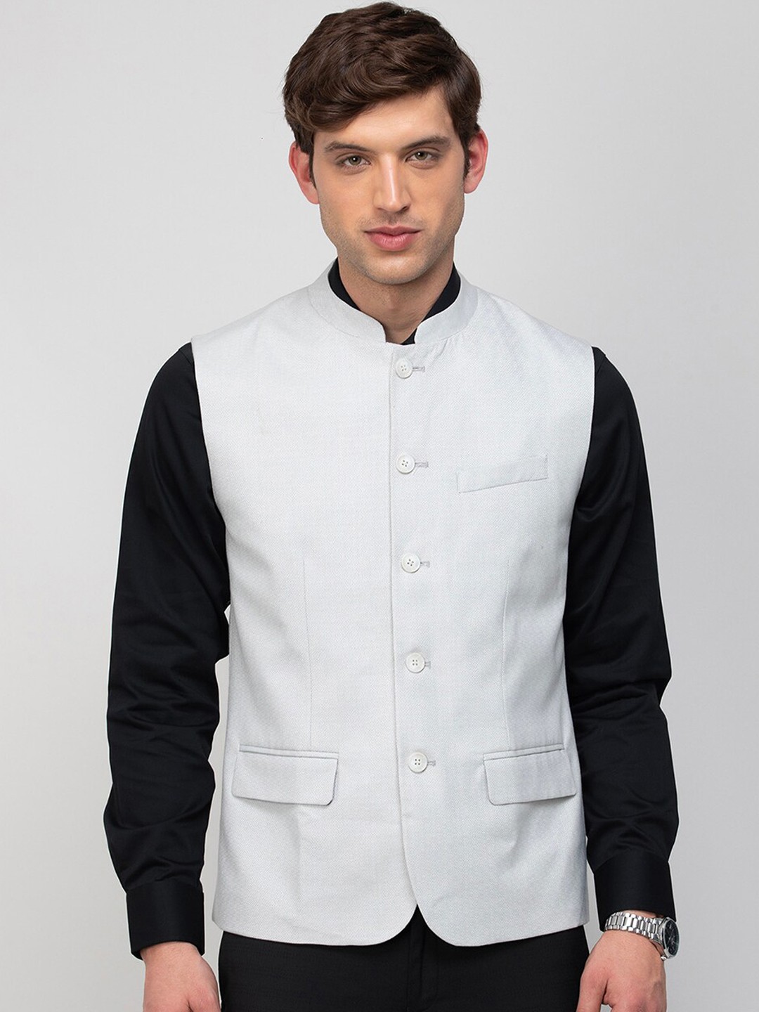 

CODE by Lifestyle Pure Cotton Nehru Jackets, Grey