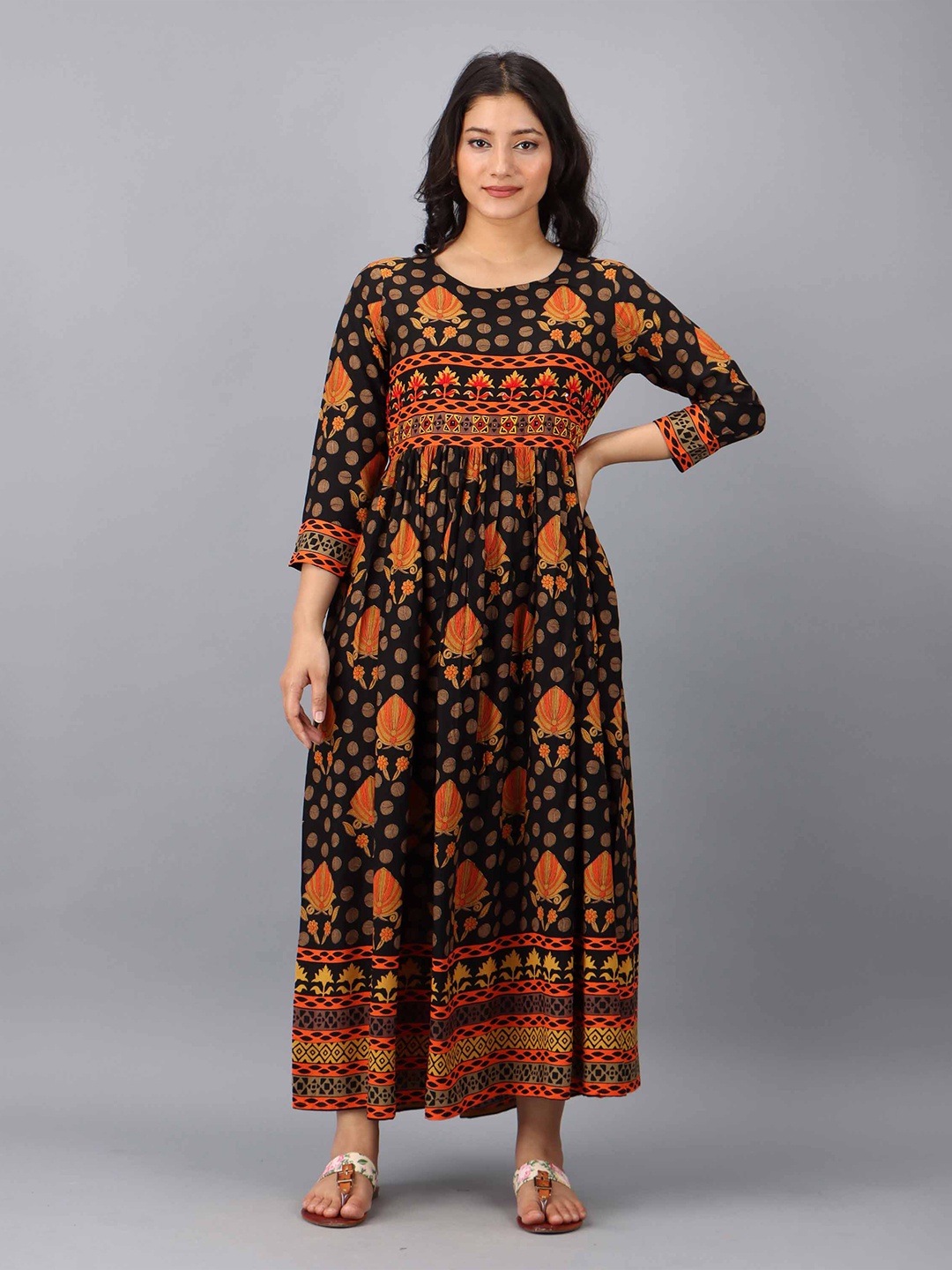 

Pankvi Ethnic Motifs Printed Maxi Ethnic Dress, Black