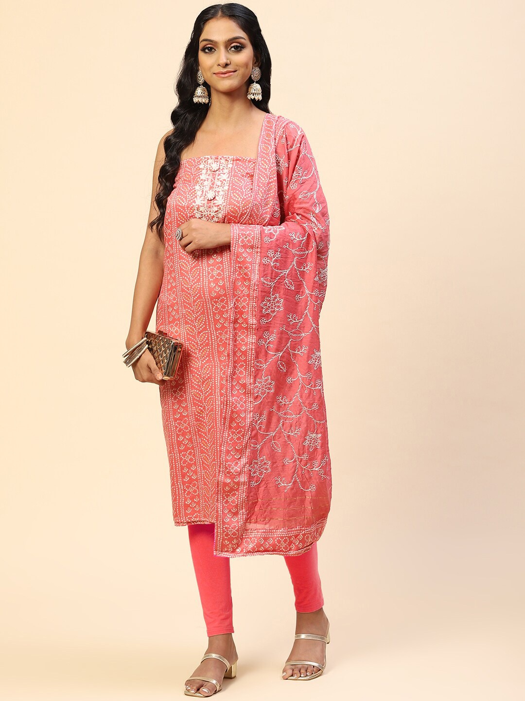

Meena Bazaar Printed Cotton Unstitched Dress Material, Pink