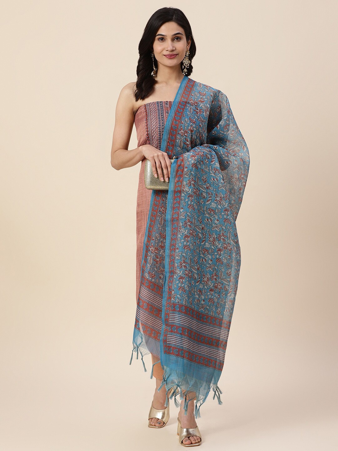 

Meena Bazaar Woven Design Unstitched Dress Material, Peach