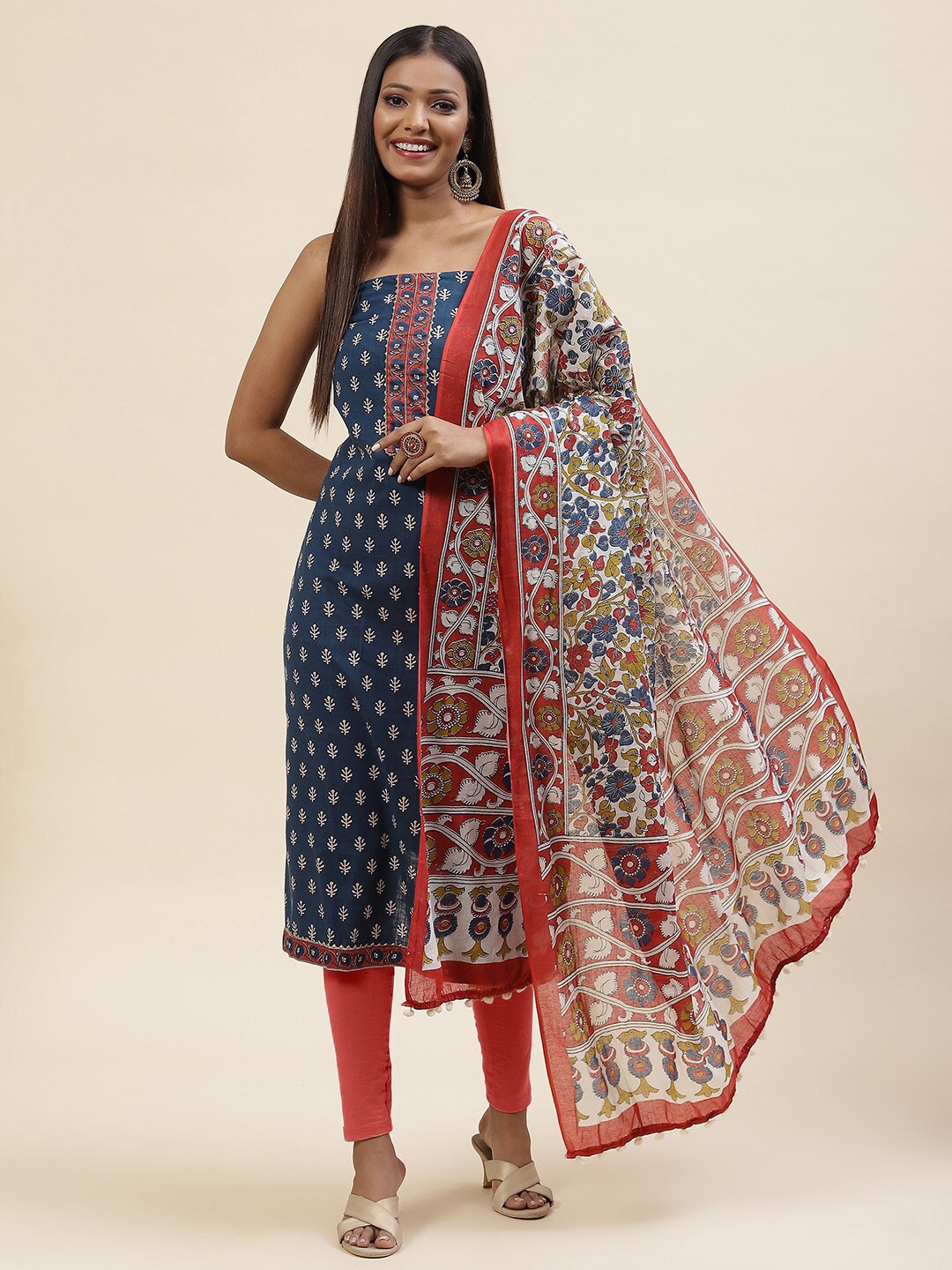 

Meena Bazaar Printed Cotton Unstitched Dress Material, Blue