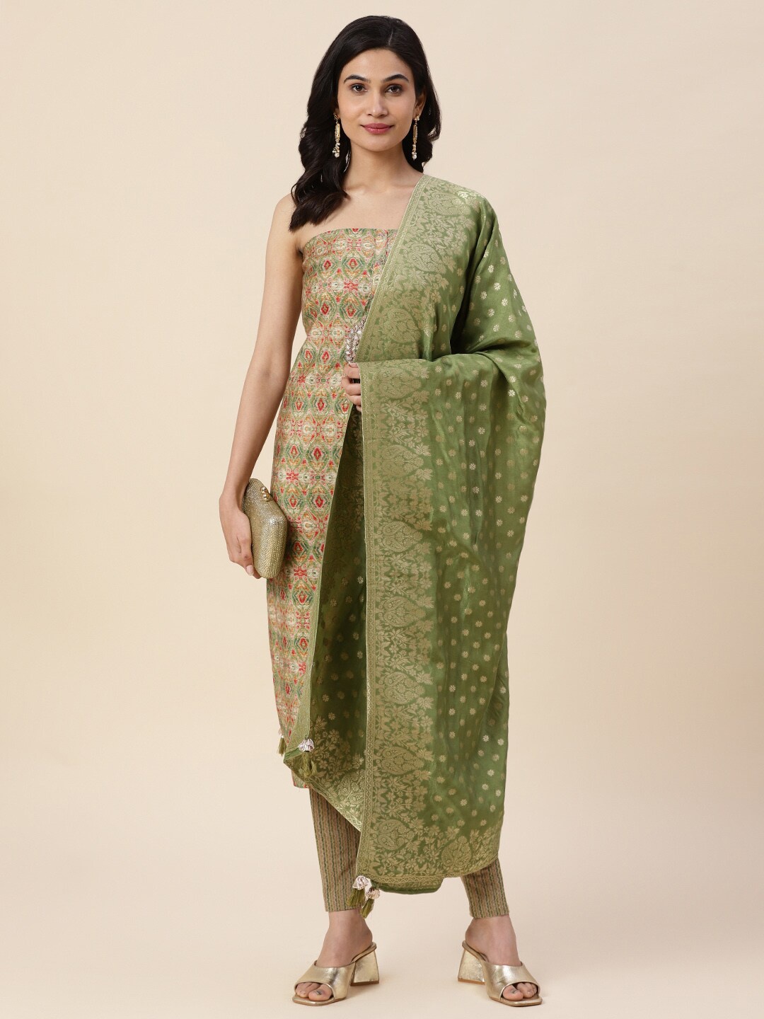 

Meena Bazaar Printed Cotton Unstitched Dress Material, Green