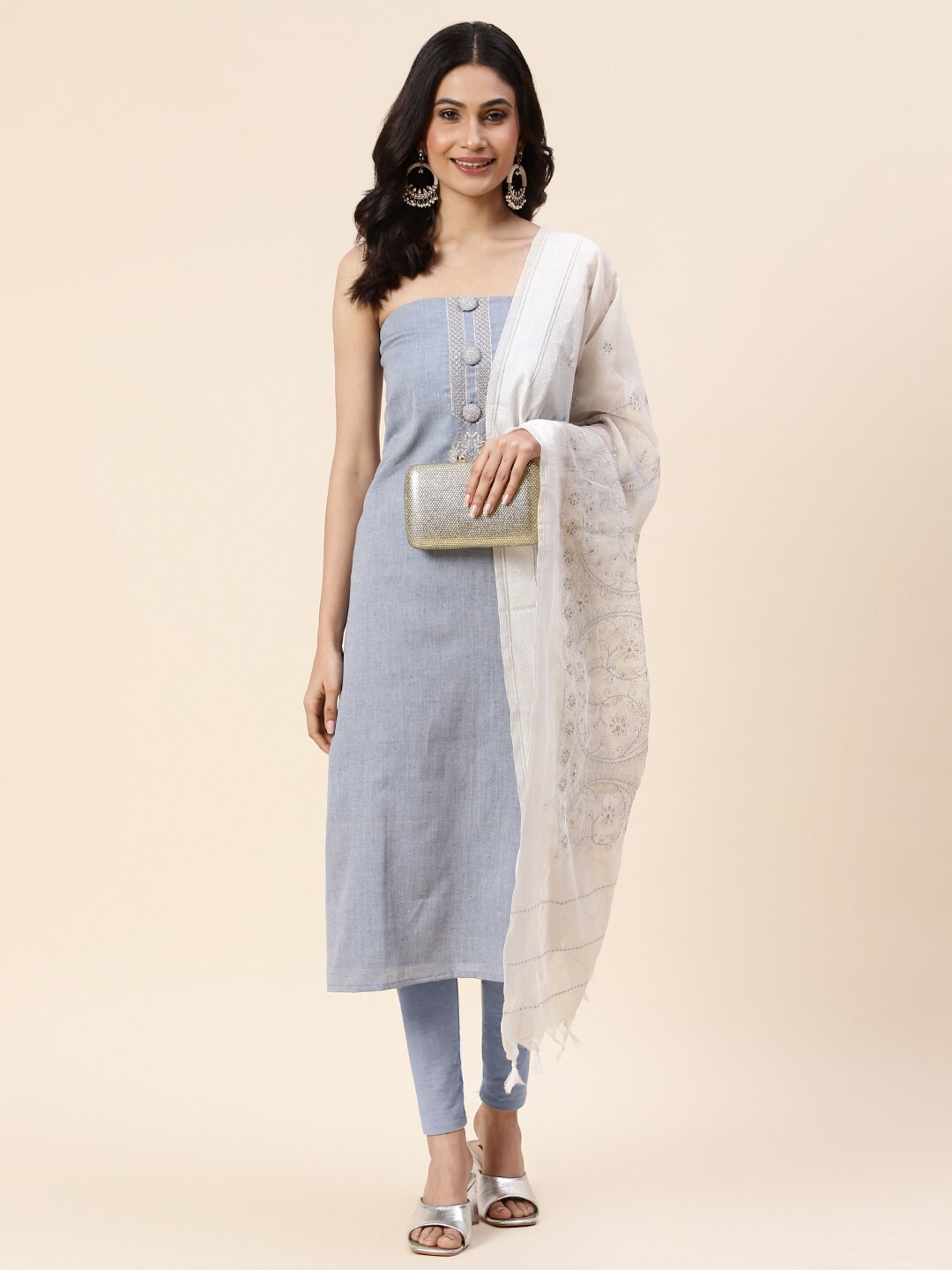 

Meena Bazaar Unstitched Dress Material, Grey