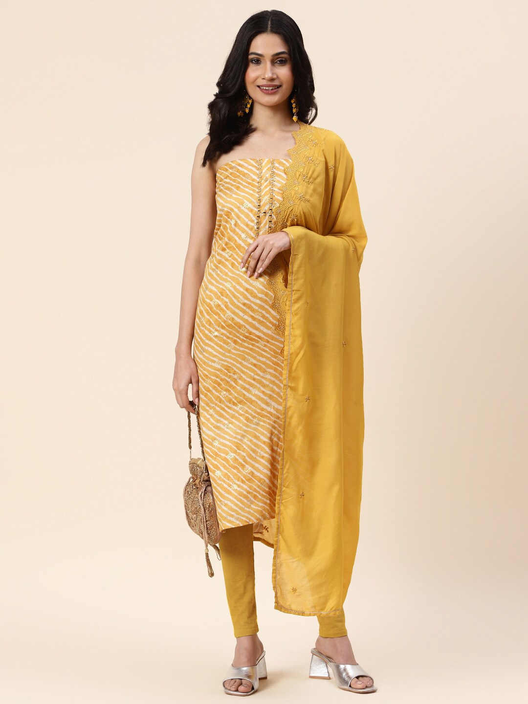 

Meena Bazaar Printed Unstitched Dress Material, Yellow