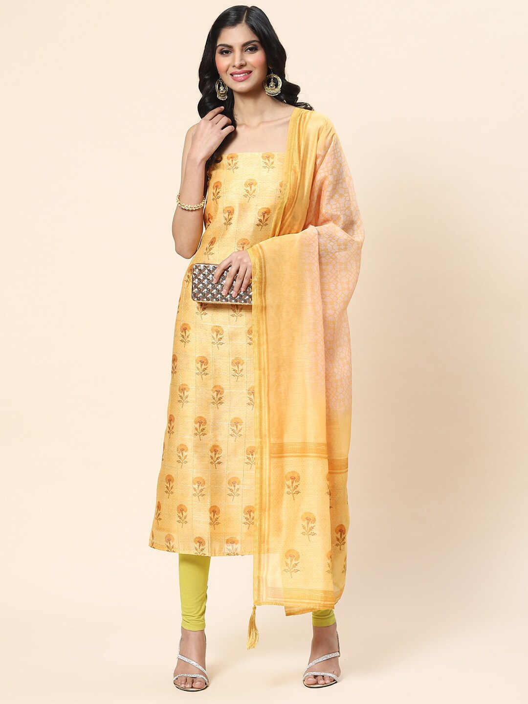 

Meena Bazaar Printed Art Silk Unstitched Dress Material, Yellow