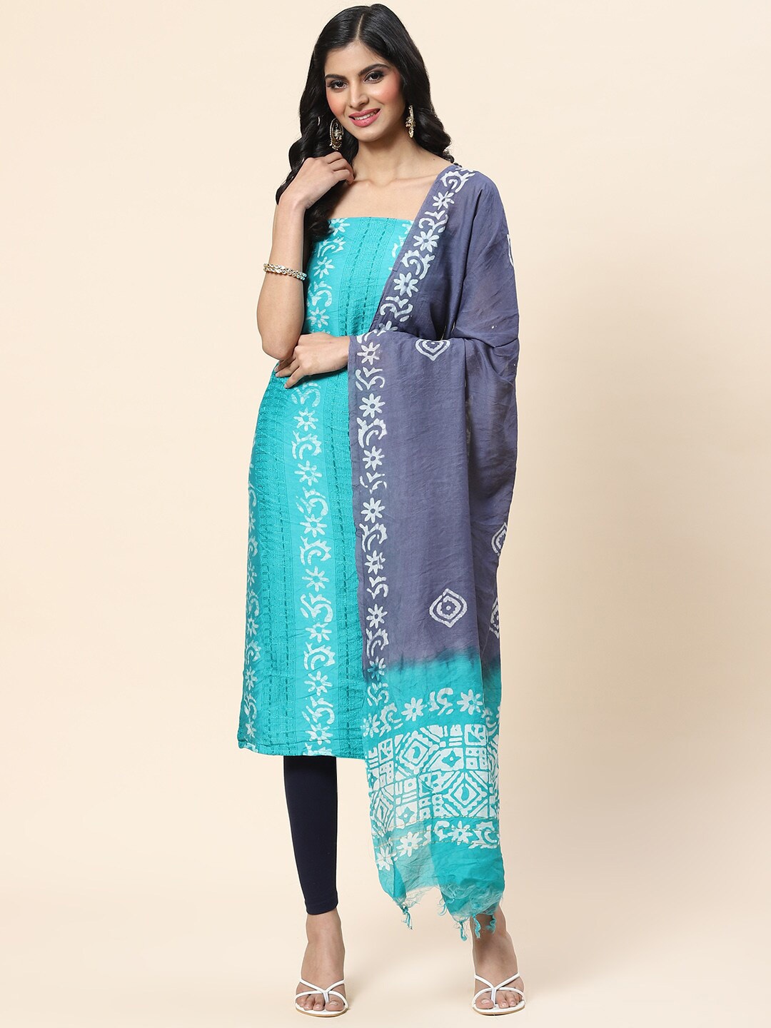 

Meena Bazaar Printed Art Silk Unstitched Dress Material, Green