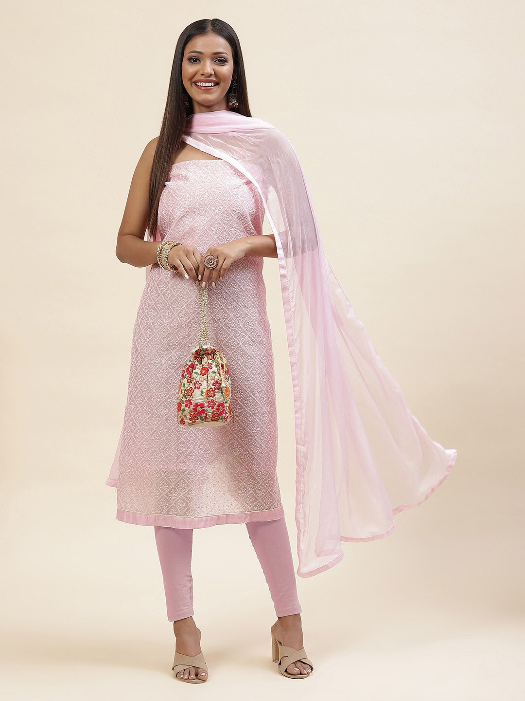 

Meena Bazaar Embroidered Unstitched Dress Material, Pink
