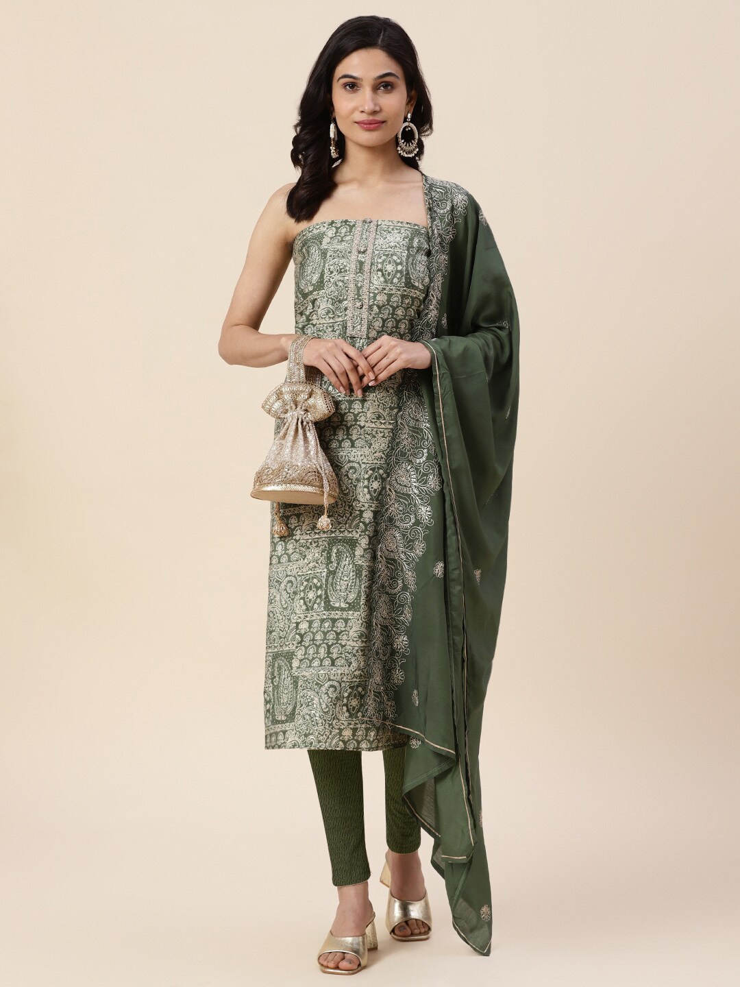 

Meena Bazaar Embroidered Unstitched Dress Material, Green
