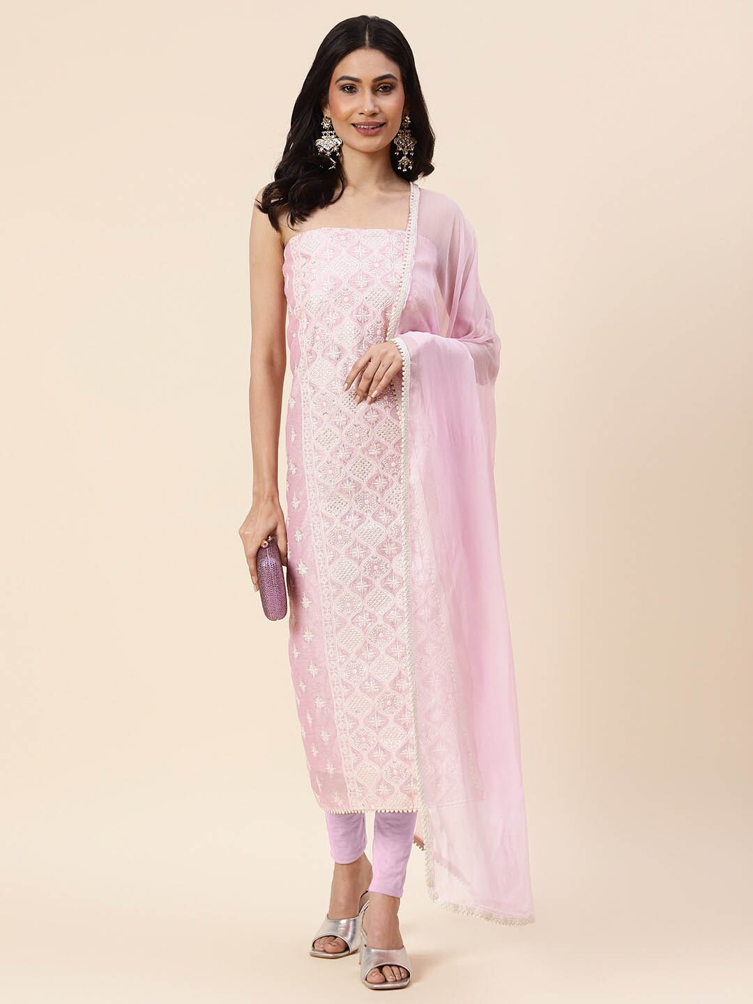 

Meena Bazaar Embroidered Sequinned Art Silk Unstitched Dress Material, Pink