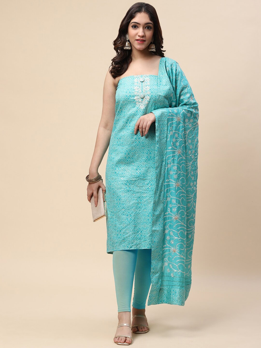 

Meena Bazaar Printed Cotton Unstitched Dress Material, Sea green