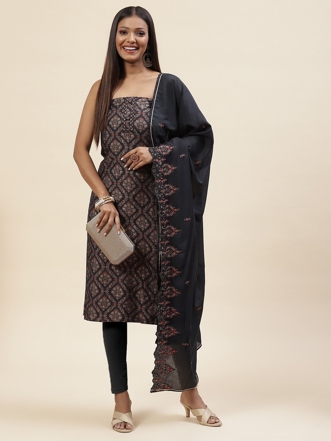 

Meena Bazaar Printed Cotton Unstitched Dress Material, Black