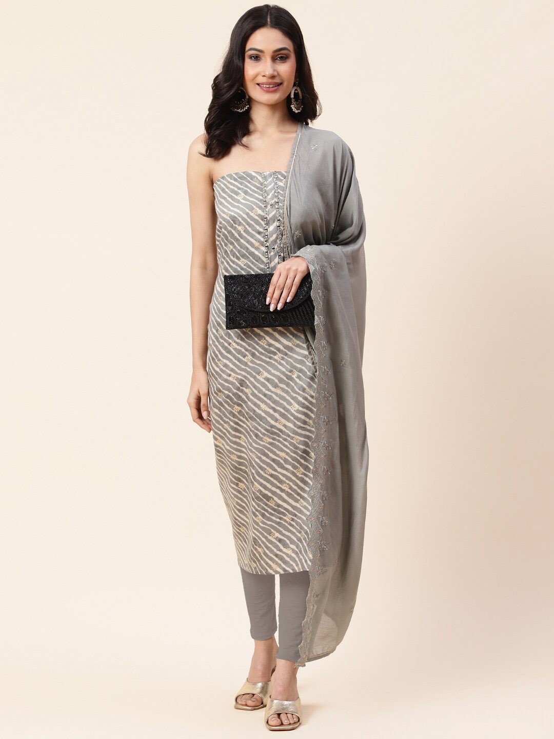 

Meena Bazaar Printed Unstitched Dress Material, Grey
