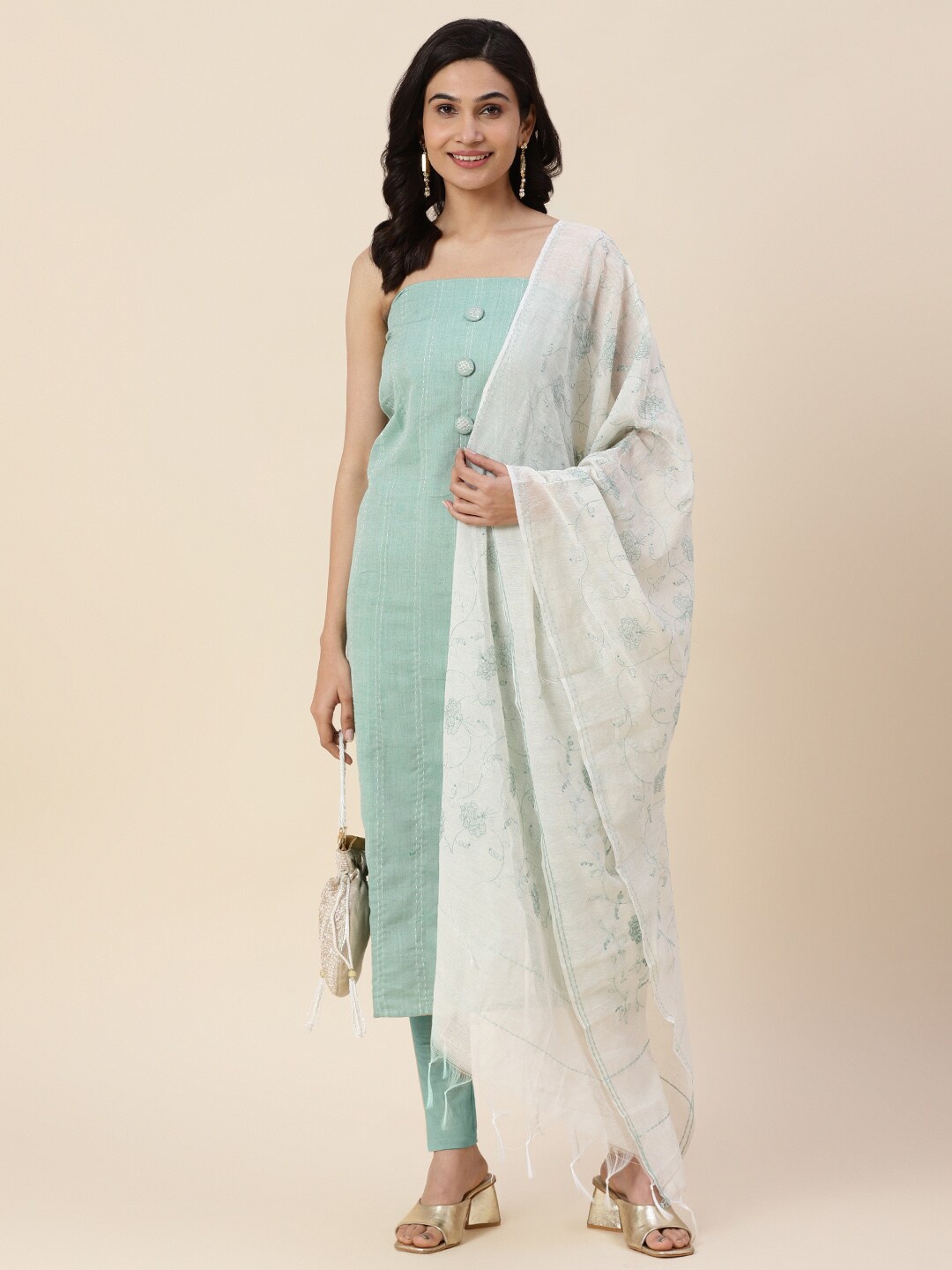 

Meena Bazaar Thread Embroidered Unstitched Dress Material, Green