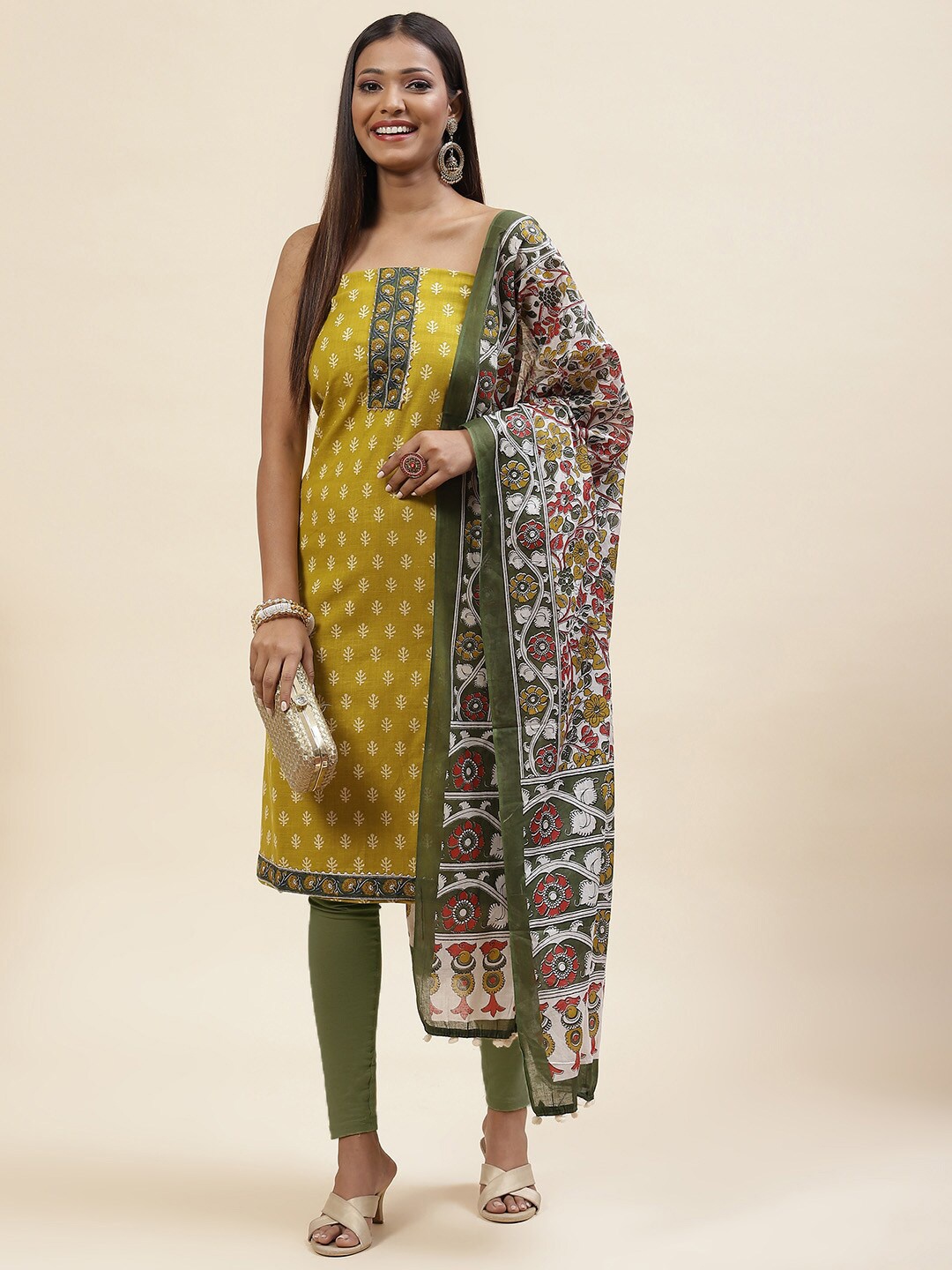

Meena Bazaar Printed Unstitched Dress Material, Mustard