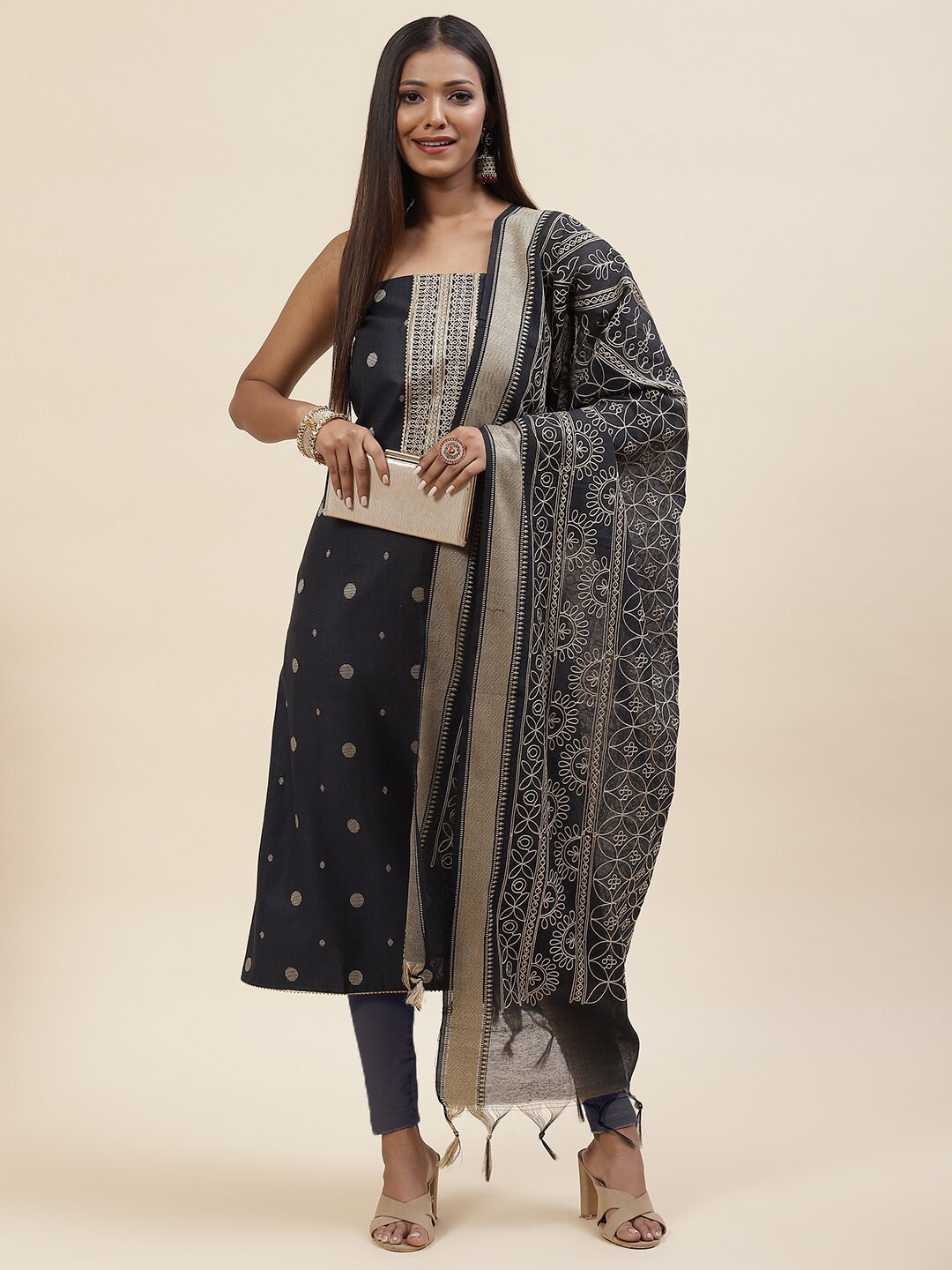 

Meena Bazaar Unstitched Dress Material, Black
