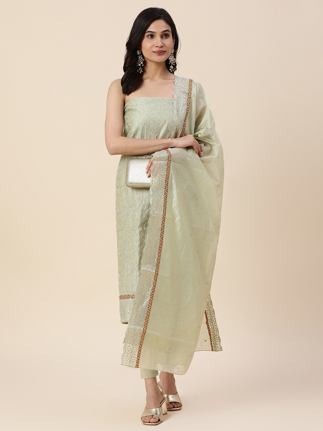 

Meena Bazaar Embroidered Sequinned Art Silk Unstitched Dress Material, Green