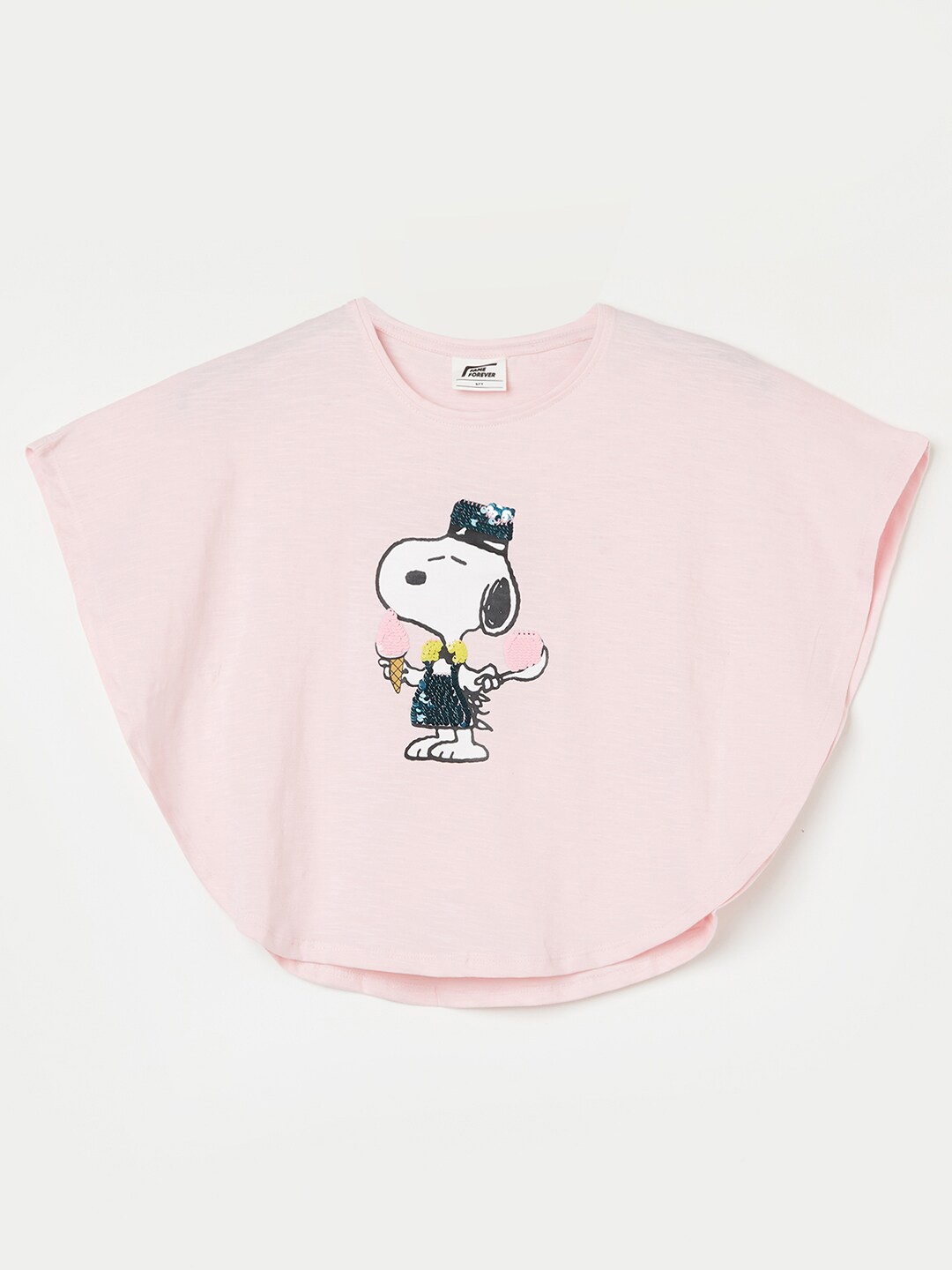 

Fame Forever by Lifestyle Girls Snoopy Printed Sequinned Pure Cotton Cape Top, Pink