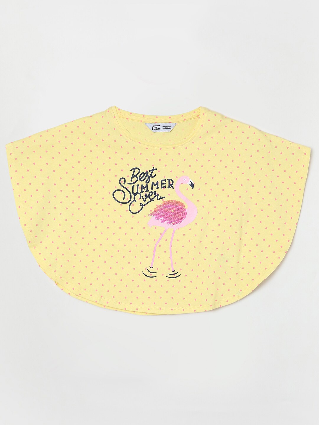 

Fame Forever by Lifestyle Polka Dot Graphic Printed Sequined Regular Pure Cotton Cape Top, Yellow
