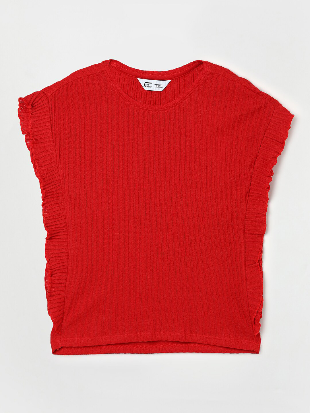 

Fame Forever by Lifestyle Girls Self Design Ruffled Extended Sleeves Pure Cotton Top, Red