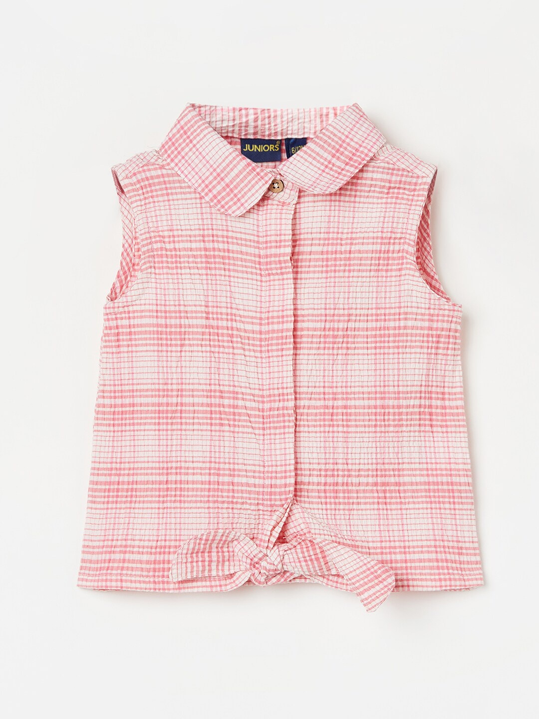 

Juniors by Lifestyle Coral Girls Checked Shirt Style Pure Cotton Top