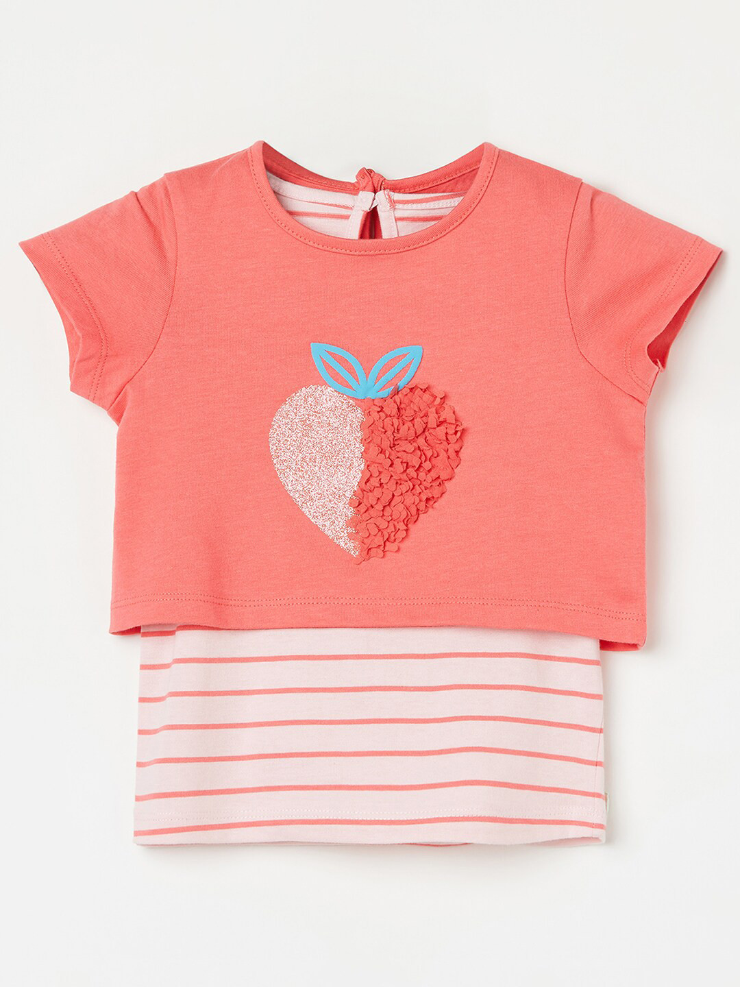 

Juniors by Lifestyle Horizontal Striped Pure Cotton Layered Top, Coral